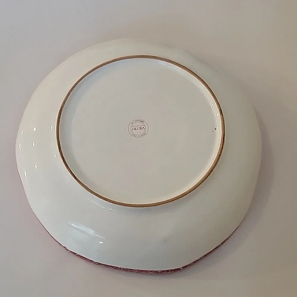 Vietri Large Shallow serving Bowl Red White Great for Christmas EUC Italian Made